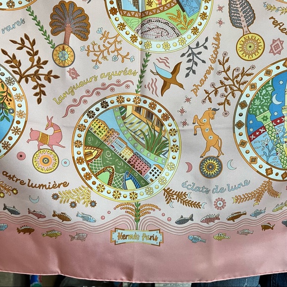 Hermes Escales Méditerranéennes Mousseline Fish Aquatic Pink Scarf Shawl - Picture 8 of 13